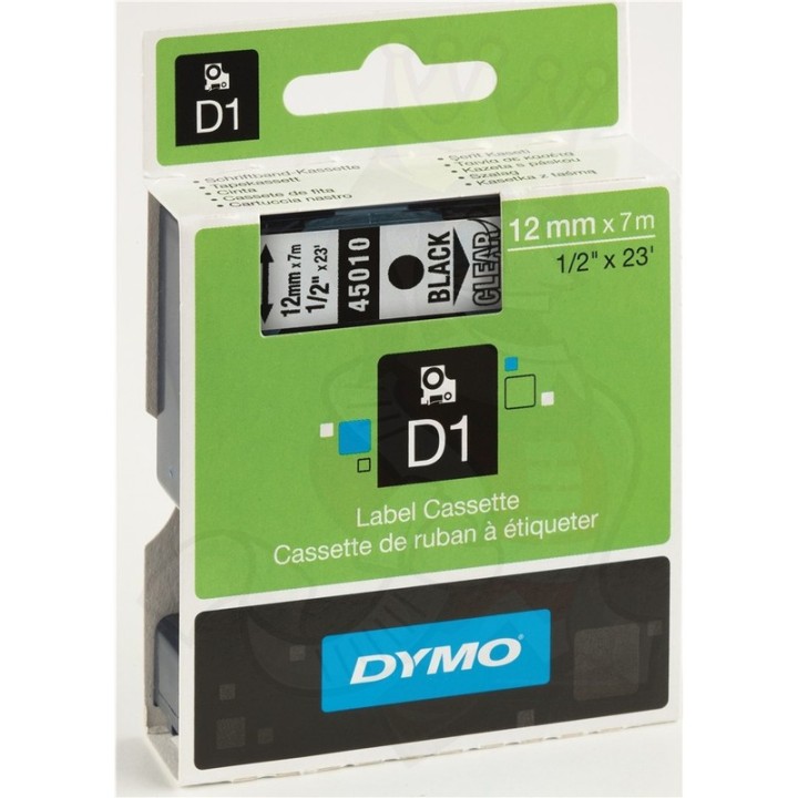 DYMO CINTA D1 PERM 1/2" BK/CLEAR. 45010