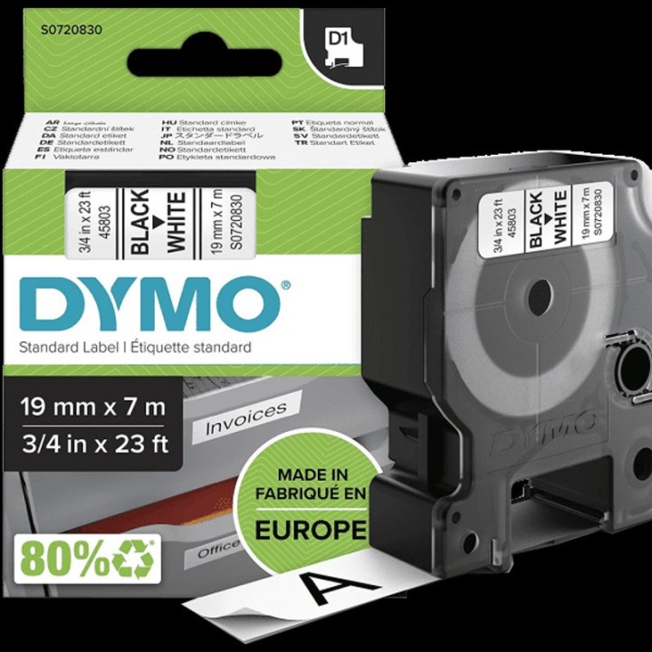 DYMO CINTA D1 POLIESTER 3/4" BK/WE 45803