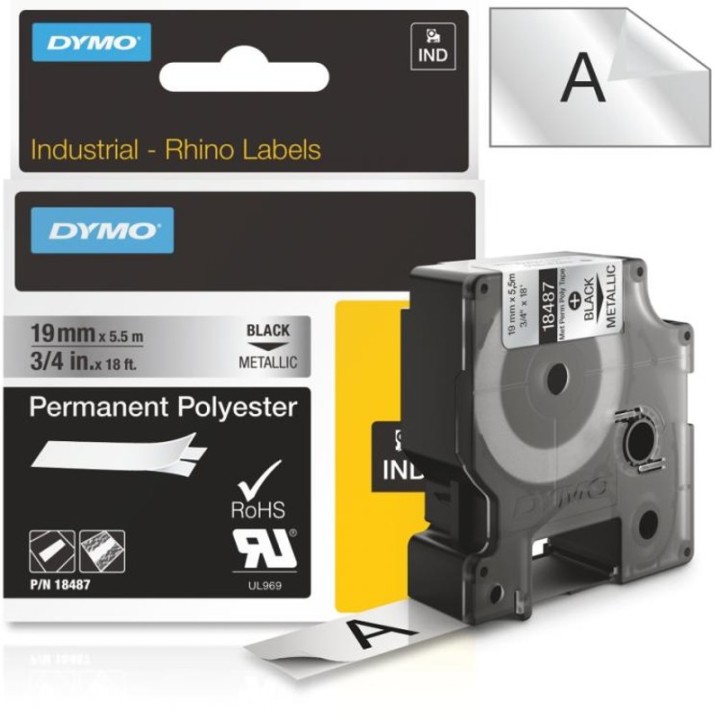 DYMO CINTA RHINO POL 3/4" BK/MET. 18487