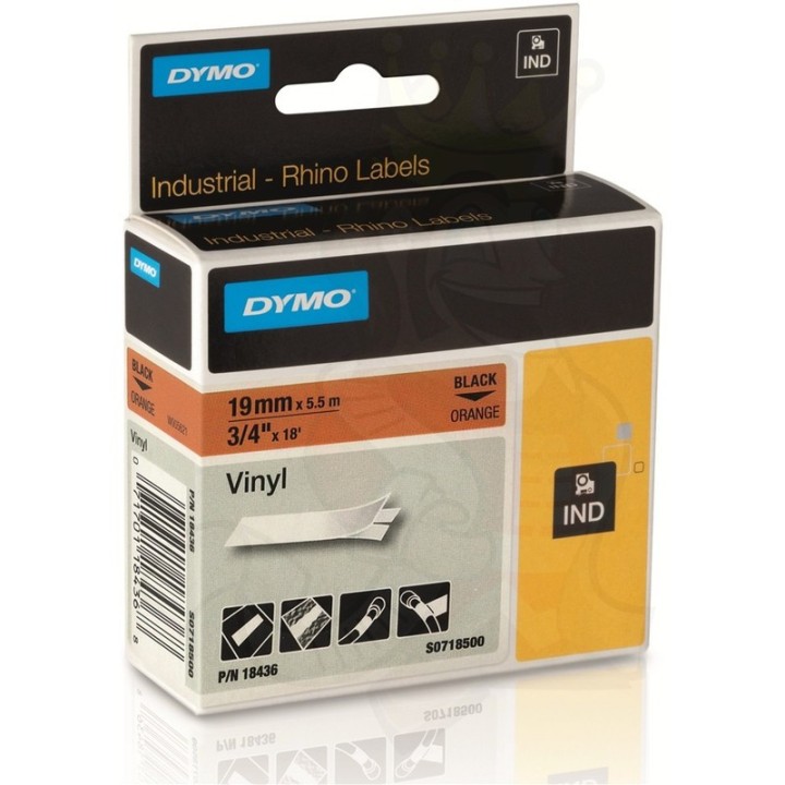 DYMO CINTA RHINO VINIL 3/4" BK/ORA 18436