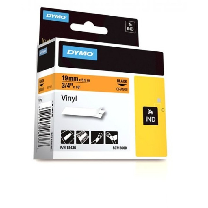 DYMO CINTA RHINO VINIL 3/4" BK/ORA 18436